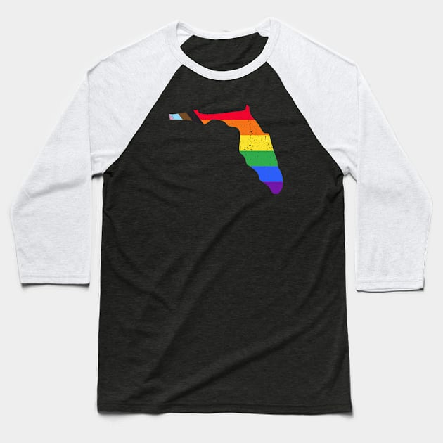 Florida State Pride: Embrace Progress with the Progress Pride Flag Design Baseball T-Shirt by PositiveMindTee